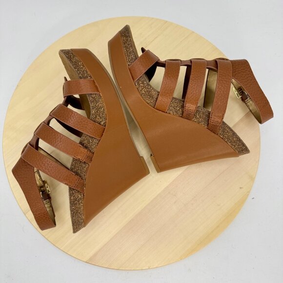 Sam Edelman Brown Nayla Leather Cage Strappy Platform Wedge Sandals Size 7.5 - Picture 7 of 13